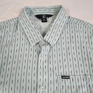 Volcom Mens Medium Striped Viscose Short Sleeve Button Chest Pocket Shirt - Picture 1 of 14