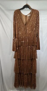 Nuevo con etiquetas Vestido Mac Duggal [18] 5442 Adornado Mangas Campana Niveles Cobre S1021 - Imagen 1 de 14