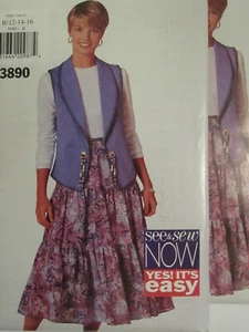 BUTTERICK 3890 MS Vest Top & Flared Skirt PATTERN 6-8-10/12-14-16/18-20-22 UC - Picture 1 of 3