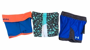 UNDER ARMOUR Lot 3 Sport Shorts Girls Medium HeatGear Summer Blue Green - Picture 1 of 8