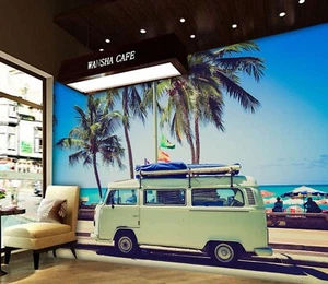 3D Beach Tree Car G1305 Transport Wallpaper Mural Self-adhesive Removable Honey - Picture 1 of 8