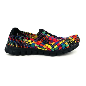 Womens 8 Skechers EZ Flex 2 Black Rainbow Weave Memory Foam Slip On Loafer 22689 - Picture 1 of 12