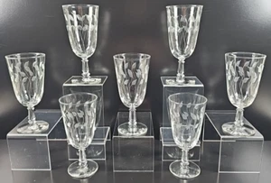 7 Libbey Crystal Leaf Whiskey Sour Glasses Set Vintage Clear Cut Leaves MCM Lot - Picture 1 of 24