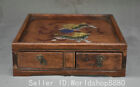 10.4" ancient Chinese yellow hualiwood inlay chell drawer lion tea table deek