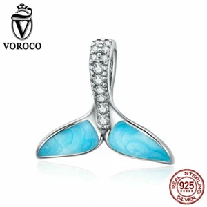 VOROCO 925 Sterling Silver Mermaid Tail Charms Pendant Fit European Bracelet - Picture 1 of 7
