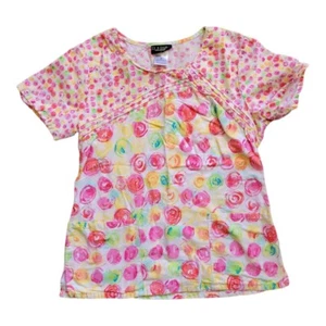 Runway by Cherokee Bright Spotted Scoop Neck Cotton Scrub Top Size M - Picture 1 of 3