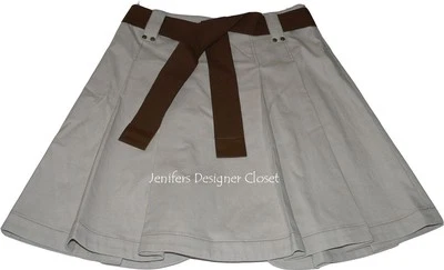 NWT GUNEX designer skirt 4 40 $438 pleated belt w/ leather ends Italy career tan - Image 1 of 4