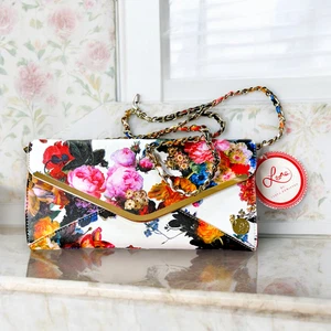 VINTAGE BNWT New LEONA EDMISTON designer floral clutch bag or shoulder handbag - Picture 1 of 7