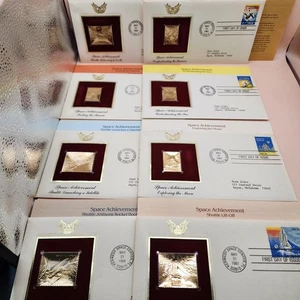 8 Space Achievement Stamps  Gold Replica First Day of Issue - Picture 1 of 4