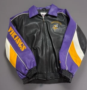 Vtg G-III Minnesota Vikings NFL Faux Leather Jacket Full Zip Large Embroidered - Picture 1 of 11