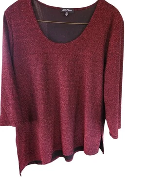 Slinky Brand 2X Dark Red Sparkling Top With Angled Hem - Image 1 of 4