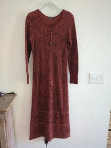 PERUVIAN CONNECTION Floral Print Pima Cotton Alpac Knit Long Sleeve Mini Dress M - Picture 1 of 7
