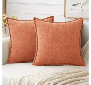 MIULEE Pack of 2 Couch Throw Pillow Covers 18x18 Inch Soft Coral Red Chenille... - Picture 1 of 5