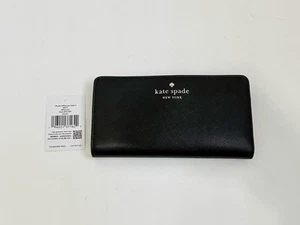 Kate Spade Schuyler Wallet Large Slim Bifold Black Saffiano PVC Wallet KE813 - Picture 1 of 10