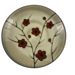 Pfaltzgraff Studio Aster Dinner Plate Tan Red Flower 11" Stoneware Modern Chic - Picture 1 of 6
