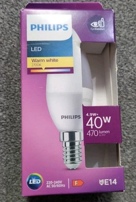 Philips LightBulb LED Warm White 2700k 40W 470 Lumen E14 220-240 V 50-60Hz - Image 1 of 2