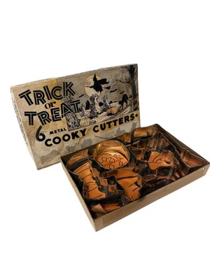 Juego de cortador de galletas de Halloween truco o trato 6 formas de metal en caja vintage Foto 1 de 4