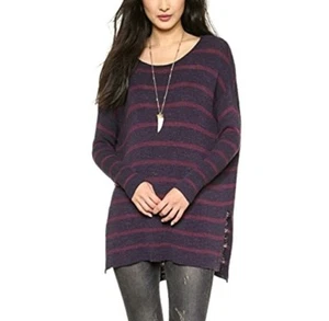 Free People Sweater Dress Women Sz L Oversized Purple Striped Tunic Long 160 - Picture 1 of 9
