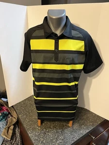 Oakley Men’s Polo Golf Shirt Black Gray High Viz Striped Polyester Medium - Bild 1 von 15