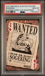 2015 ONE PIECE WANTED POSTER PLAYING CARDS 4 OF DIAMONDS SOGEKING PSA 10 - Picture 1 of 2