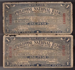2 EA 1941 Philippine Guerillas Cebu 1 Pesos PS215 WWII Banknote Circulated - Bild 1 von 2