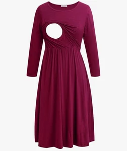 Happy Mama Damen-Umstandskleid Stillen weinrot rot Large neu mit Etikett - Bild 1 von 7