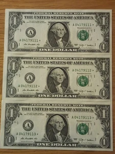 2009 $1 "STAR NOTE" LOT (3) BOSTON DISTRICT UNC/GEM CONS SERIAL # NOTES - Picture 1 of 5