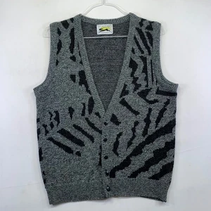 Vintage Le Tigre Sweater Vest Medium Gray Black Acrylic 80s 90s Geometric USA - Picture 1 of 11