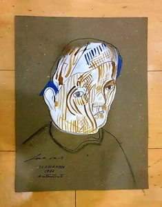 JOSE LUIS CUEVAS 11" x8.25" GOUACHE COLOR SELF PORTRAIT PAINTING ON PAPER SIGNED - Photo 1 sur 7
