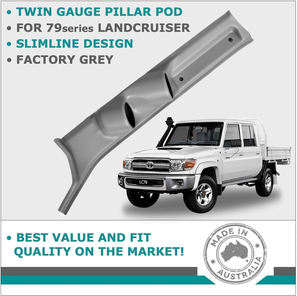 DUAL PILLAR POD 2 GAUGE HOLDER FOR TOYOTA LANDCRUISER 79 SERIES 09-23 IN GREY - image 1 of 1