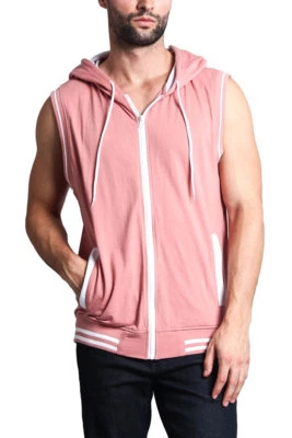 HOMBRE Ligero Sin Mangas Gimnasio Fitness Cremallera Contraste Chaleco Sudadera con Capucha Th890-A1H Foto 1 de 2