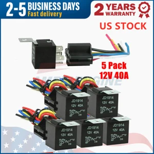 5Pcs 12V DC 40A 5Pins Relay Switch Harness Socket Waterproof Automotive SPDT New - Picture 1 of 12