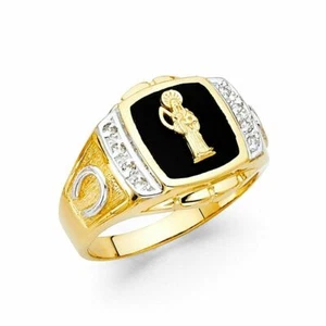 Onyx Holy Death Yellow 14k Gold Horseshoe Ring Herradura Santa Muerte Oro Anillo - Picture 1 of 1