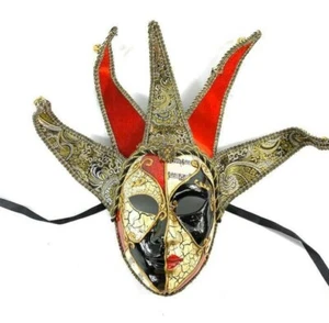 Black & Red Musical Joker Jester Masquerade Mask Unisex Party Mardi Gras Mask - Picture 1 of 9