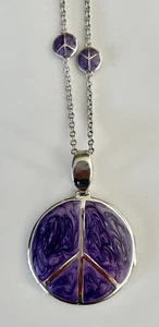 Lauren G Adams  Hand painted enamel Plated w rhodium. Purple Peace Sign Necklace - Picture 1 of 4