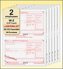 2023 IRS Tax Form W-2 Wage Stmts LASER single sheet set for 2 employees, 6-part