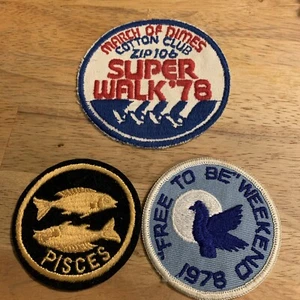 March of Dimes Cotton Club Zip 106 Super Walk Walker 78 1978 3 Patch Lot Pisces - Picture 1 of 4