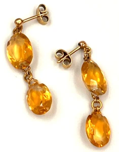 Antique Victorian Drop Earrings 14 CT Gold Facet Cut Natural Large Citrines - Picture 1 of 11