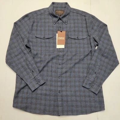 $135 New Madison Creek Blue Ridge FLANNEL Shirt Men's LARGE L Check Deep Blue - Image 1 of 4