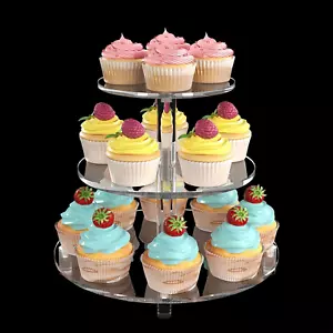 3 Tier Acrylic Cupcake Stand, Cupcake Stand round for Baby Shower, Birthday, Wed - Picture 1 of 9