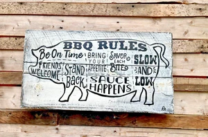 Letreros y decoración del hogar primitivos pintados a mano de granja colgante reglas de barbacoa - Imagen 1 de 5
