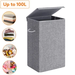 100L Large Laundry Basket with Lid Handle Washing Clothes Storage Bag Hamper Bin - Picture 1 of 16