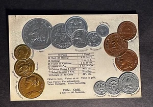 CHILE 1904 COINS ON POSTCARDS EMBOSSED COIN ON POSTCARD -P16960  - Picture 1 of 1