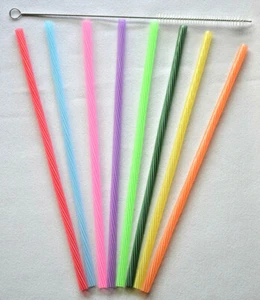 8 - 8" Reusable Straws Swirl Plastic Acrylic NO RINGS BPA Free Cleaning Brush#30 - Picture 1 of 2