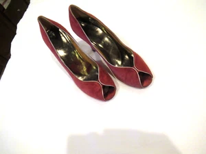 Julianelli red suede peep toe shoes, sz. 6.5 AAA (narrow) - Picture 1 of 11