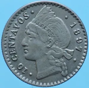 DOMINICAN REPUBLIC 10 CENTAVOS 1897 NICKEL COIN qFDC NUMISMATIC COLLECTION - Picture 1 of 2