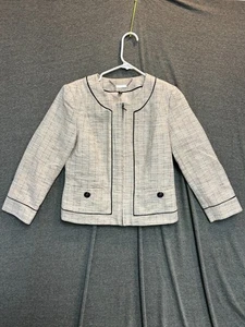 Giacca blazer donna White House Black Market 2 beige cotone tweed zip davanti - Foto 1 di 8