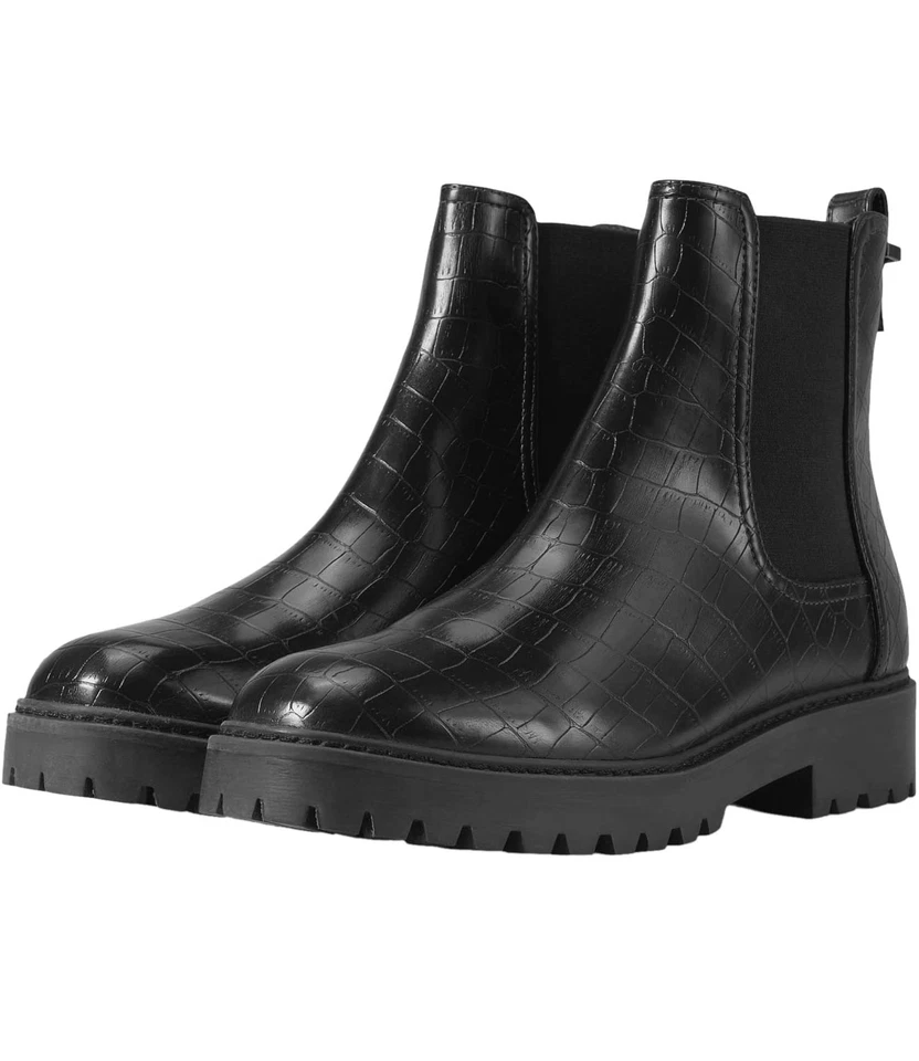 REACTION KENNETH COLE Womens Black Pull Tab Salt Lug Chelsea Toe Wedge Chelsea 5