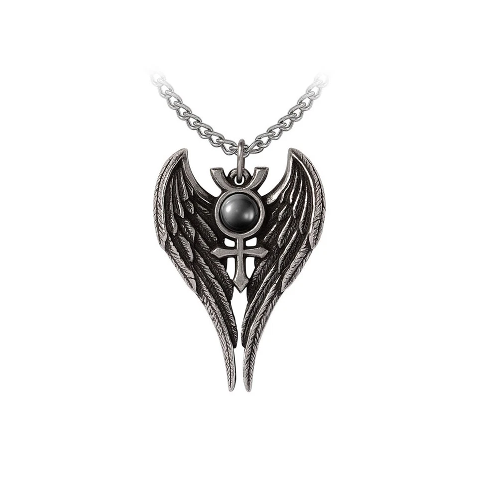 Alchemy Gothic Angel of Mercury Pendant Necklace Wings Cross Archangel Pewter - Image 1 of 2