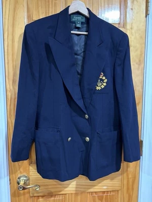 Lauren Ralph Lauren Wool Crest Blazer Navy Gold Buttons Preppy Equestrian FLAW - Image 1 of 4